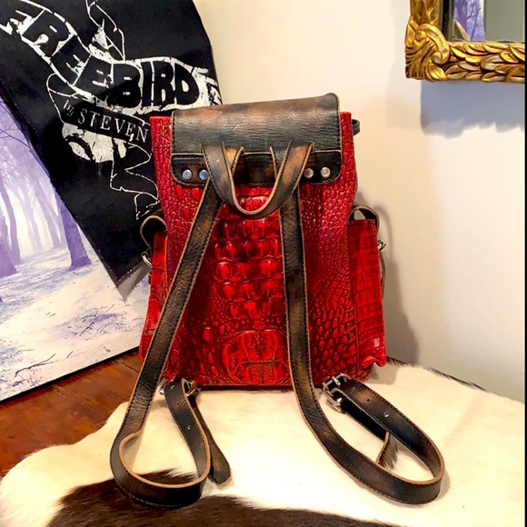 FREEBIRD BY STEVEN Brett Red Crocodile Backpack - Picture 4 of 15